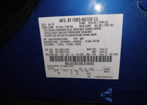 2019 Ford Ecosport Se z USA, uszkodzony, nr VIN MAJ3S2GE5KC310401